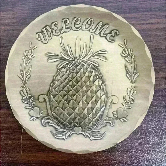 Wendell August Forge Handmade Solid Bronze Coaster Tray Welcome Pineapple 4-3/8” - Picture 1 of 4
